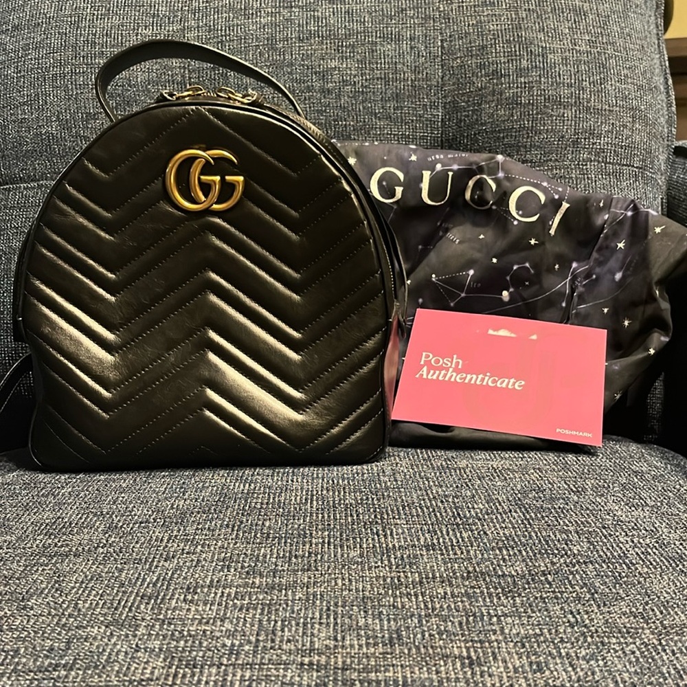 Gucci MARMONT Black Leather Small Backpack